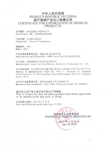Porcellana Astiland Medical Aesthetics Technology Co., Ltd Certificazioni